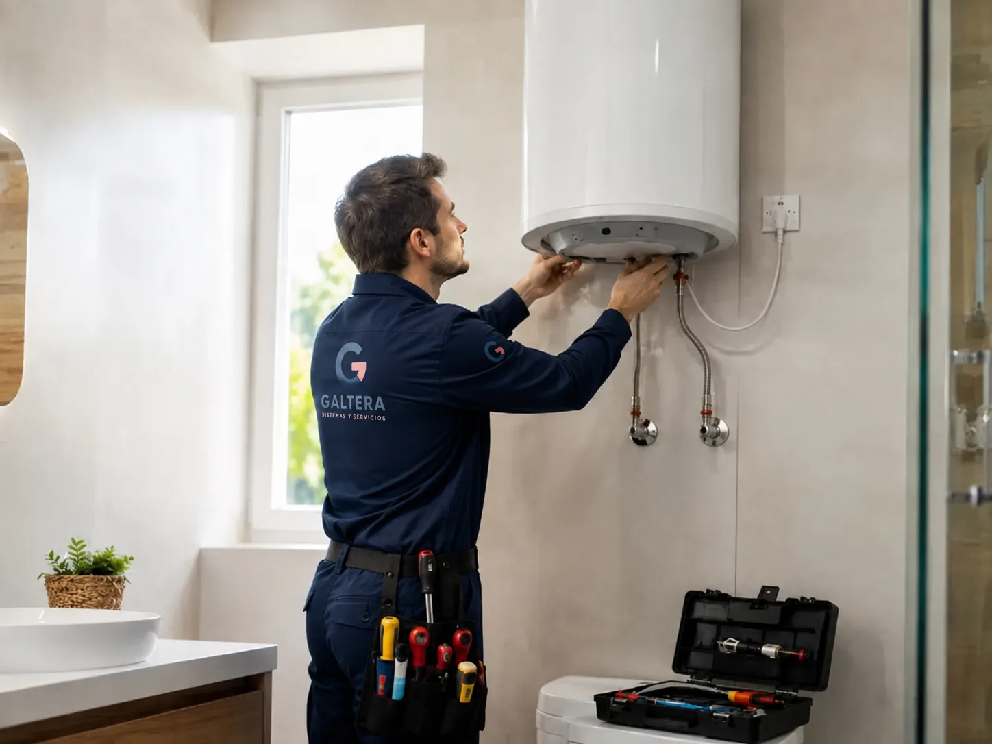 Técnico de GALTERA instalando un termotanque